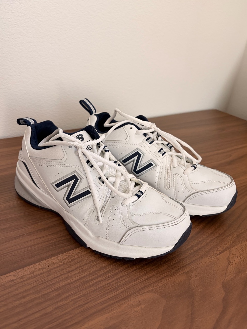 806 New Balance White and Navy Sneakers